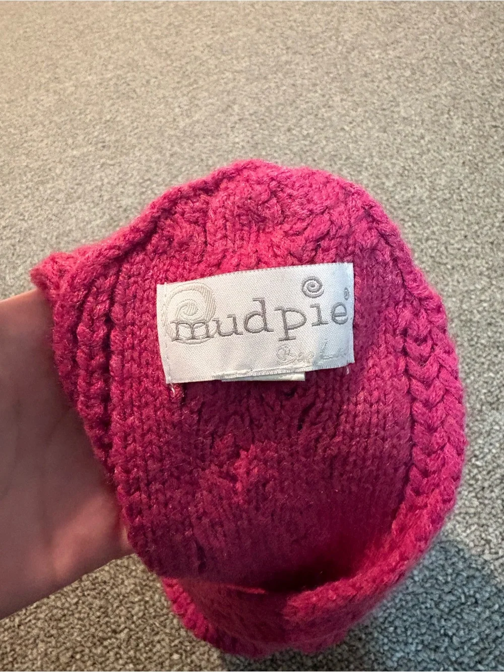 Mud Pie Hot Pink Cable Knit Headband with Flower Accent